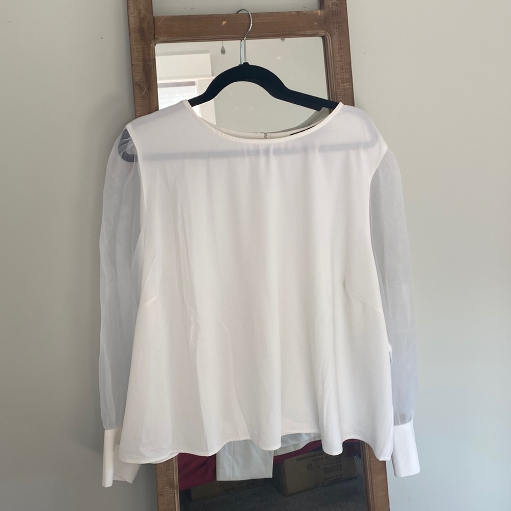 ELOQUII - white blouse with sheer long sleeves and wrist button detail - 24